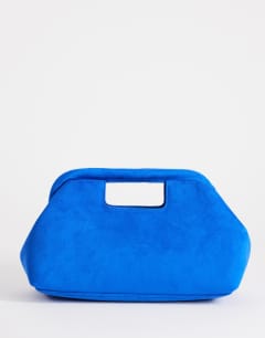 Gordan medium suedette clutch with handle in cobalt