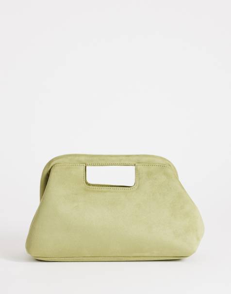 Topshop Gordan medium suedette clutch with handle in olive - view 1