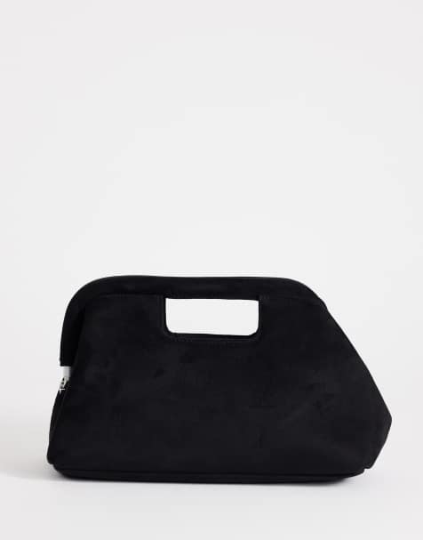 Topshop – Gordan – Mittelgroße Clutch aus Wildlederimitat in Schwarz mit Griff - view 1