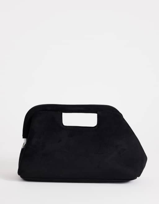 Topshop - Gordan - Sort mellemstor clutch i imiteret ruskind med hank