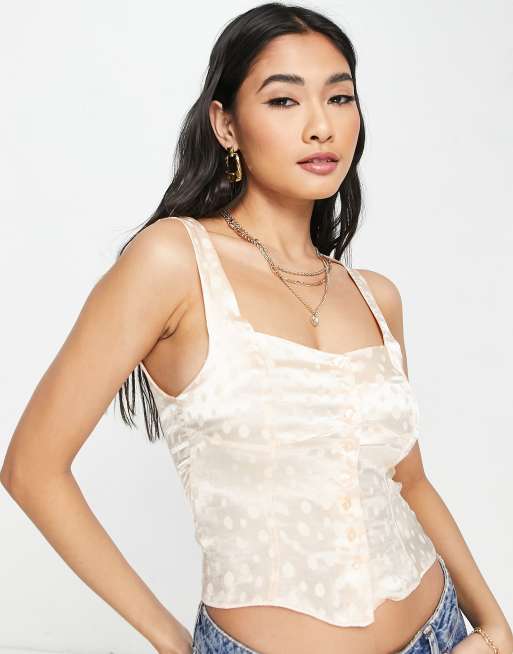 Topshop – Gorsetowy top w ostrygowym kolorze w kropki