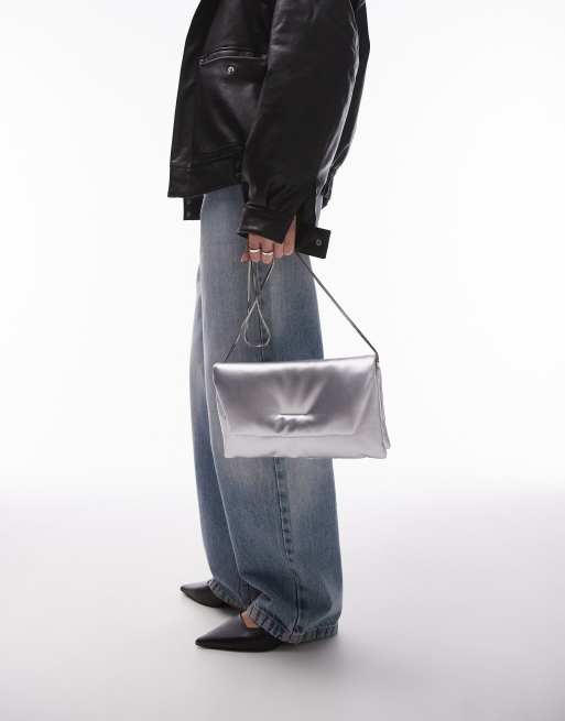 Topshop - Goya - Borsa a tracolla stile pochette imbottita argento