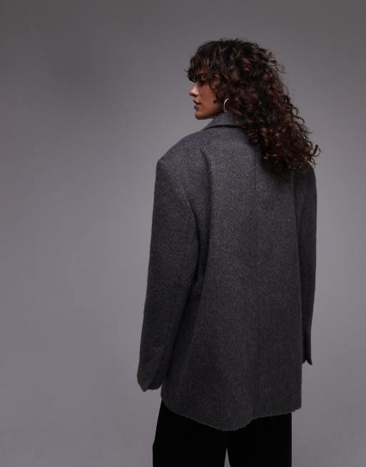 Topshop – Grå kappa i borstad yllemix med kavajdesign, 4 av 4