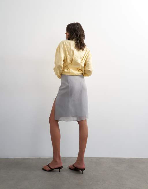 Topshop – Grå kjol i organza med 90-talslängd, 4 av 5