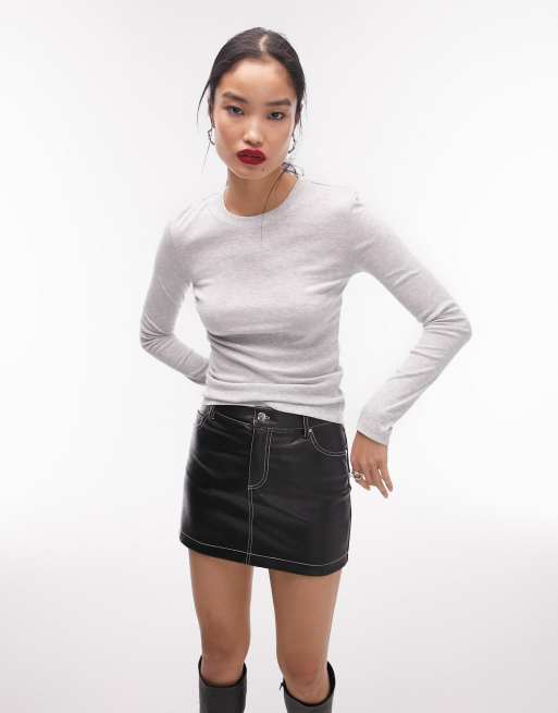 Topshop - Grå langærmet top i Slim Fit