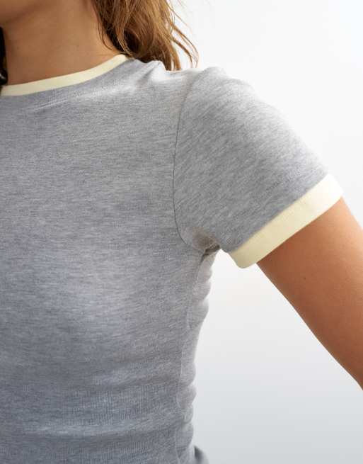 Topshop - Grå og gul kortærmet lagdelt T-shirt, 3 af 4