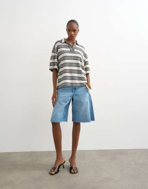 Topshop - Grå oversized rugby-top med klip-og-sy-striber, 2 af 4