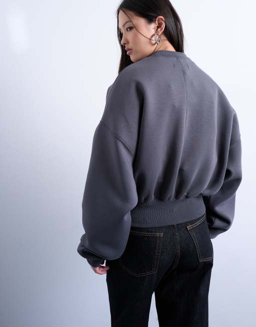 Topshop - Grå oversized sweatshirt med indsyet talje i scuba-lignende stof, 4 af 4
