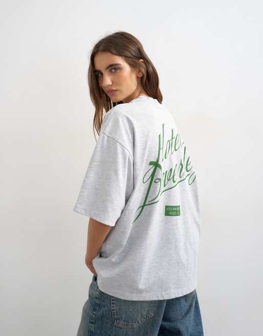 Topshop - Grå oversized T-shirt med 'Hotel Beverley'-grafik, 2 af 4