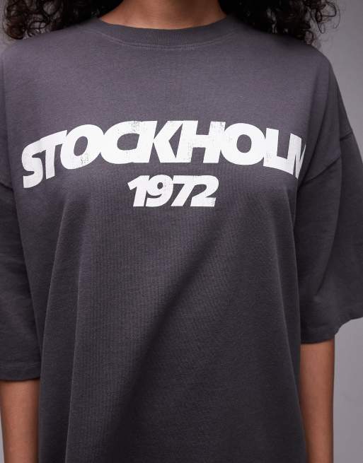 Topshop - Grå oversized T-shirt med Stockholm 1972 -print, 2 af 4