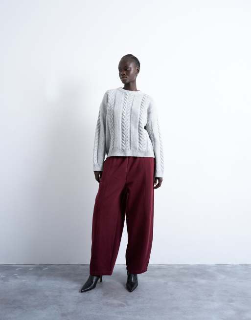 Topshop – Grå, ribb- och flätstickad tröja