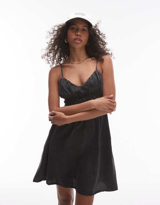 Topshop – Grå, stentvättad, kanalsydd miniklänning med smock