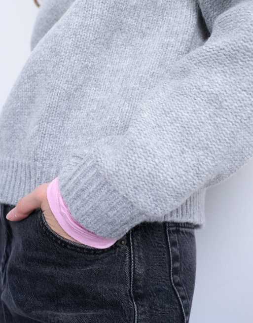 Topshop – Grå, stickad tröja med boxig passform, rund halsringning och vida ärmar, 4 av 4