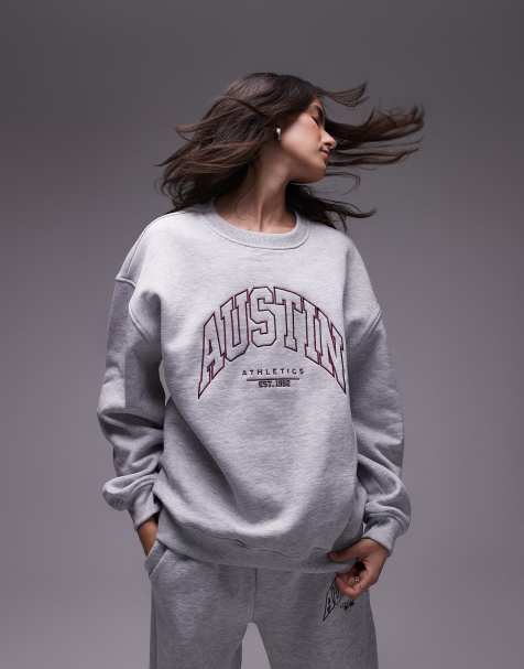 Topshop – Grå sweatshirt med Austin-tryck, del av set - view 1
