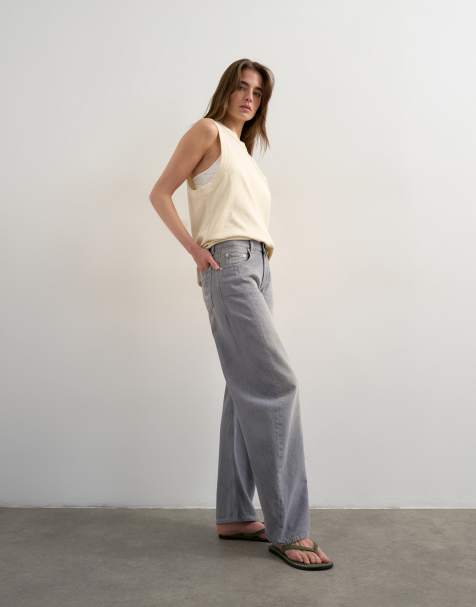 Topshop – Grå, utsvängda jeans i boyfriend-modell - view 1