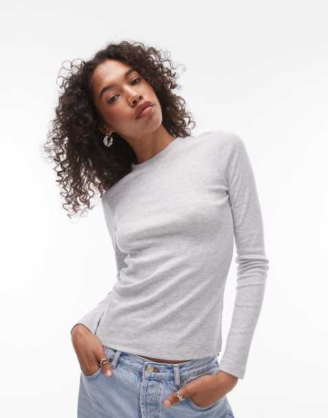 Topshop – Grå vardags-t-shirt med lång ärm - view 1