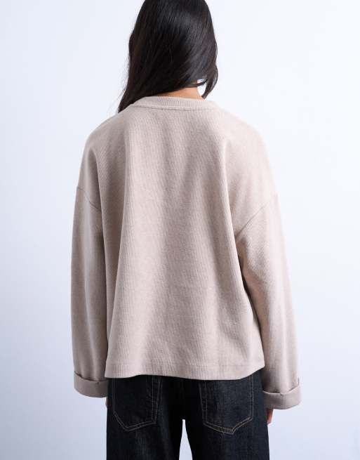 Topshop - Gråbrun blød skater-T-shirt med vide ærmer, 4 af 4
