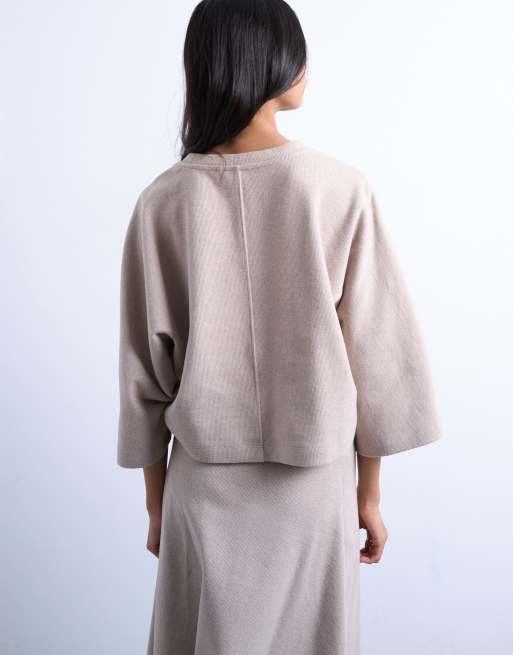 Topshop - Gråbrun cropped superblød T-shirt med supervide ærmer - Del af sæt, 3 af 4