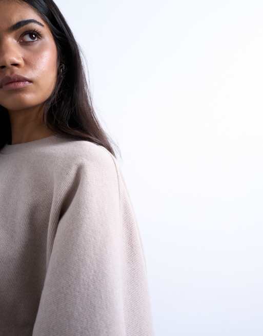 Topshop - Gråbrun cropped superblød T-shirt med supervide ærmer - Del af sæt, 4 af 4