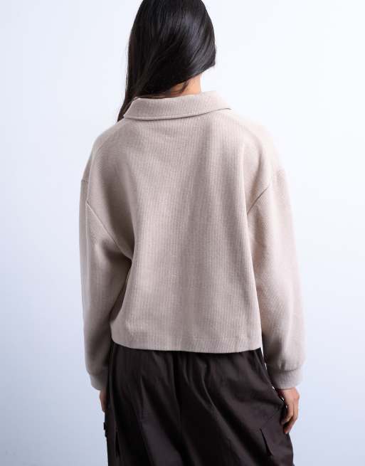 Topshop - Gråbrun langærmet og blød polotrøje med firkantet pasform, 4 af 4