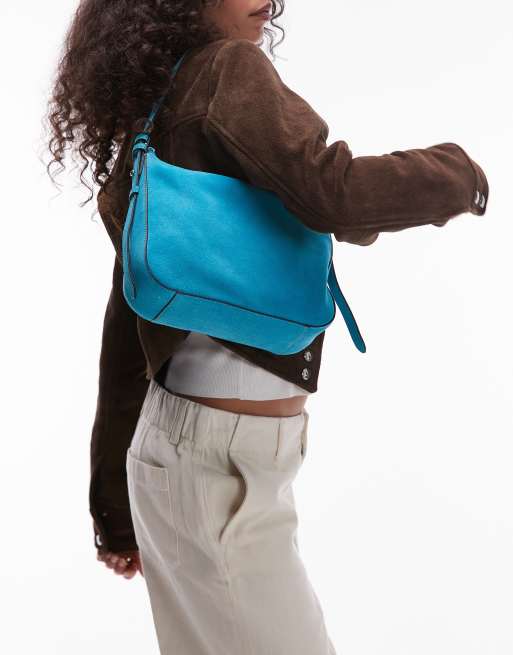 Topshop - Grace - Borsa a mano in vera pelle blu, 4 di 4