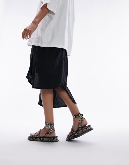 Topshop Grace flat sandal with buckle detail in snake, 3 of 4