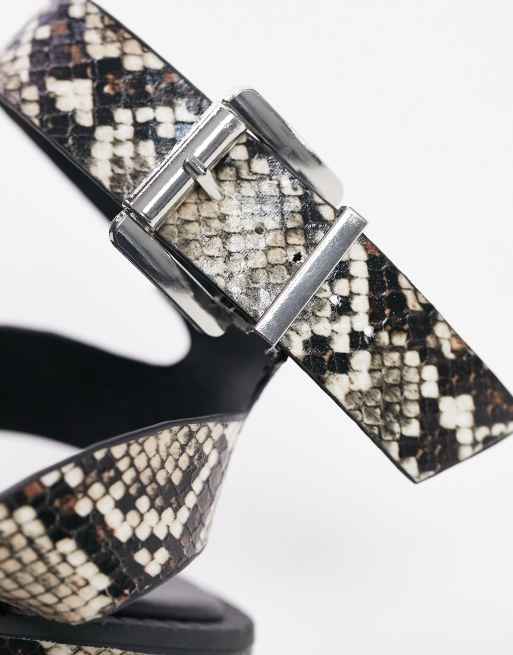 Topshop Grace flat sandals with buckle detail in snake, 2 of 4