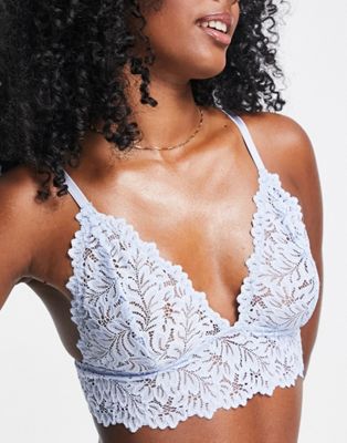 Topshop Grace lace longline triangle bra in pale blue  - ASOS Price Checker