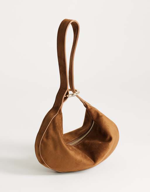 Topshop Grace small faux suede scoop grab bag in tan, 3 of 4