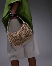 Topshop Gracia crochet & leather bag with buckle strap in natural