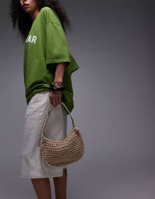 Topshop Gracia crochet & leather bag with buckle strap in natural