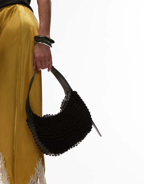Topshop - Gracia - Gehaakte tas met leren band met gesp in zwart - view 1