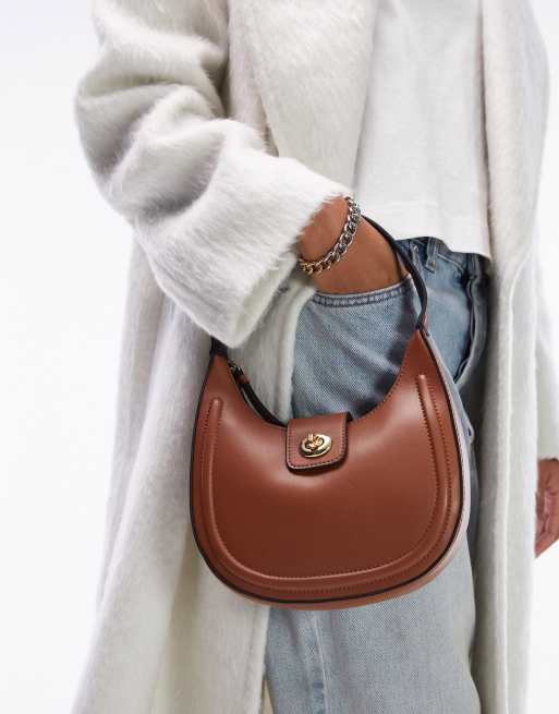 Topshop – Gracie – Camelowa zaokrąglona torebka z zapięciem typu twist lock