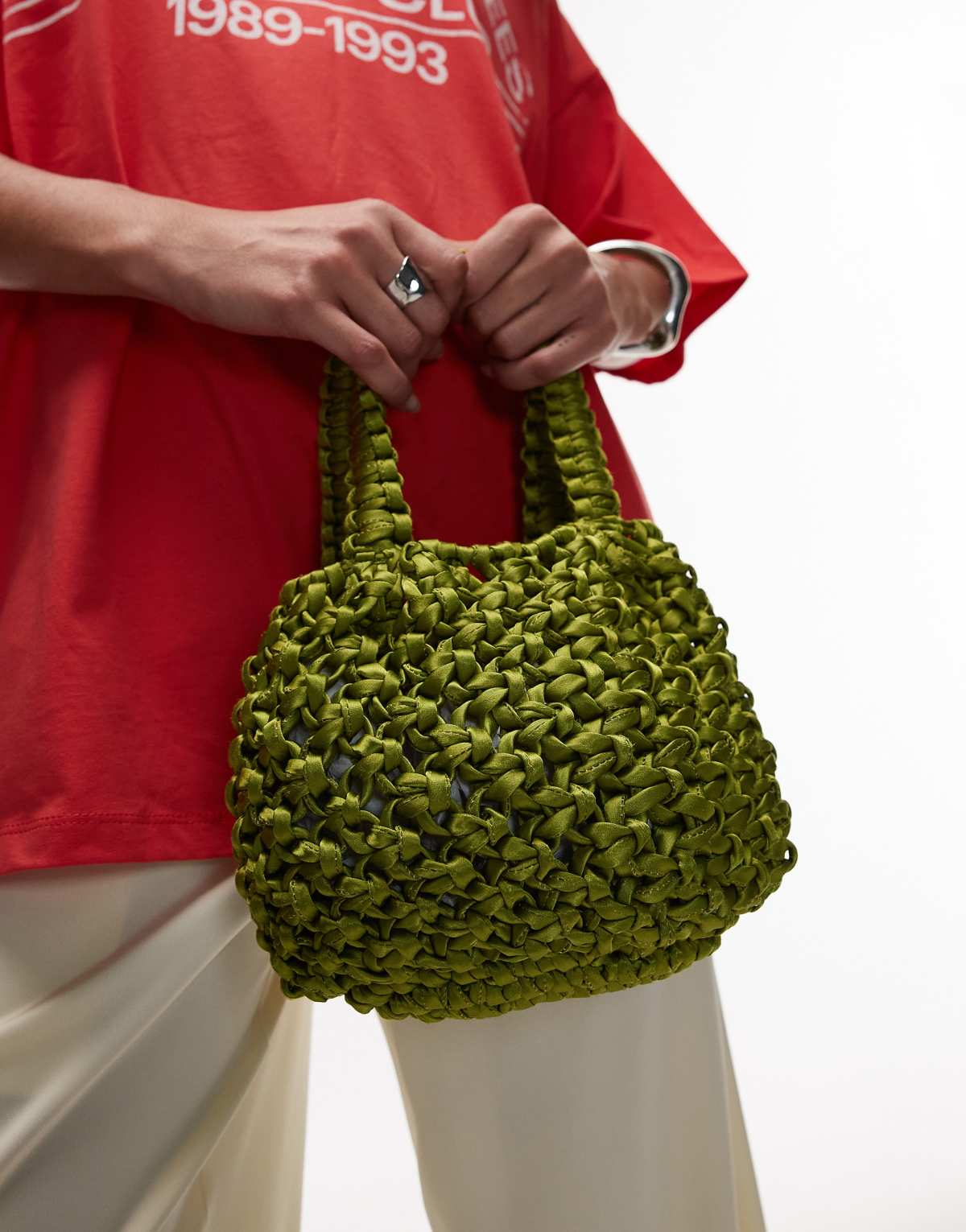 Topshop Gracie crochet grab bag in green
