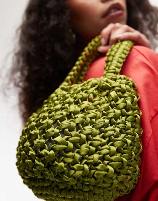 Topshop Gracie crochet grab bag in green