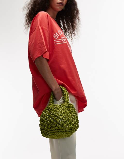 Topshop Gracie crochet grab bag in green