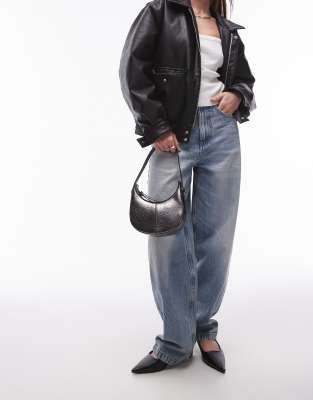 Topshop Topshop Gracie mini scoop grab bag with contrast stitching in pewter-Grey