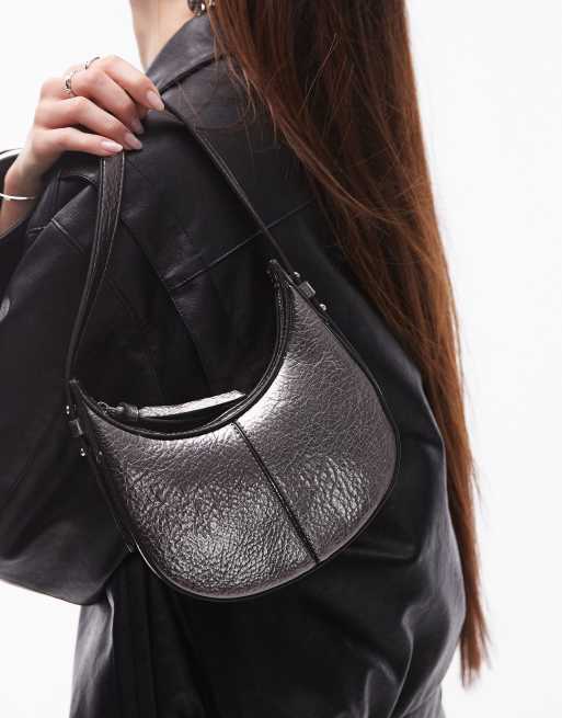 Topshop Gracie mini scoop grab bag with contrast stitching in pewter, 4 of 4