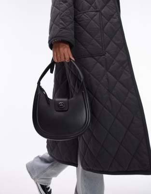 Topshop Tessa quilted matter chain tote bag in black