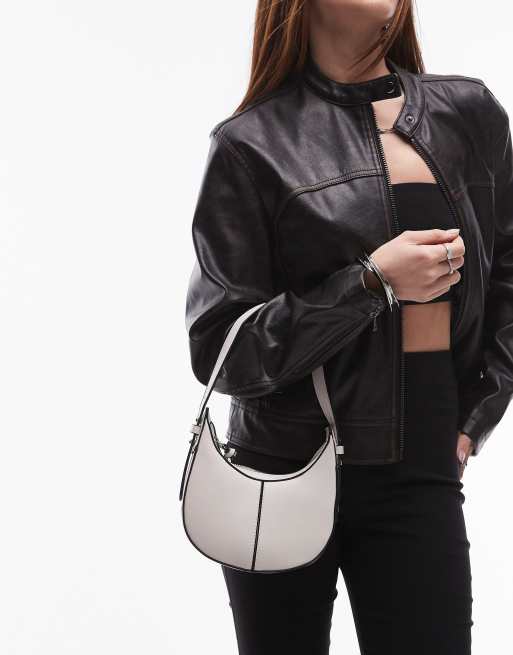 Topshop – Gracie – Zaokrąglona mała torebka do ręki w kolorze złamanej bieli z kontrastowymi szwami