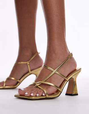 Topshop - Gracy - Riemchen-Sandaletten in Gold mit Blockabsatz-Goldfarben