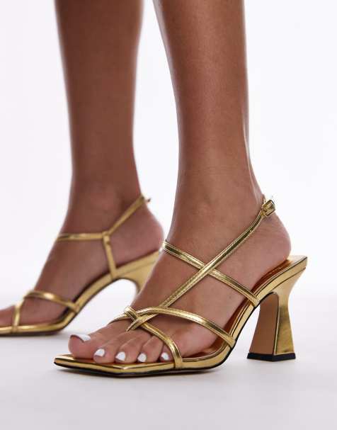 Topshop - Gracy - Sandali con tacco largo color oro con fascette sottili - view 1