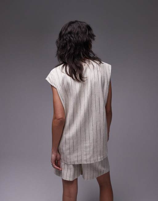 Topshop – Gräddvit kostymväst i oversize med sömdetaljer
