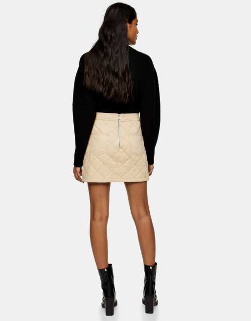 Topshop – Gräddvit, kviltad kjol, 2 av 4