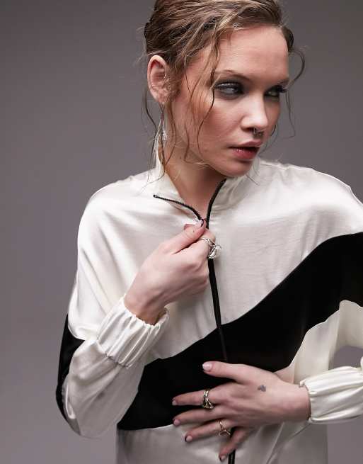 Topshop – Gräddvit panelsydd midiklänning med dragkedja och kontrasterande panel, 3 av 4