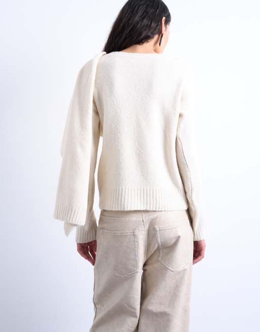 Topshop – Gräddvit, stickad tröja med scarf, 3 av 4