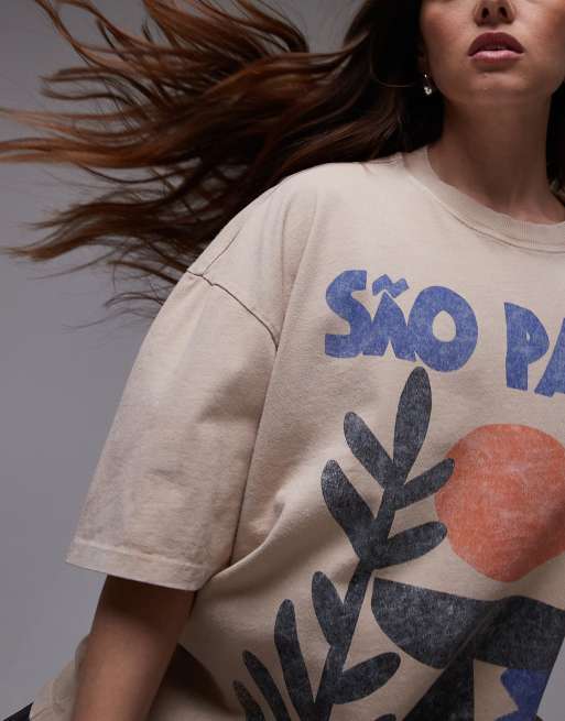 Topshop – Gräddvit t-shirt i oversize med Sao Paulo-tryck, 2 av 4