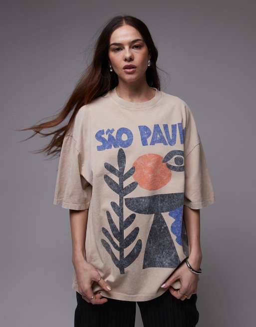 Topshop – Gräddvit t-shirt i oversize med Sao Paulo-tryck, 4 av 4