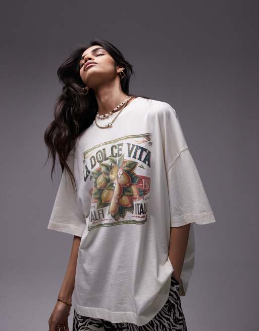 Topshop – Gräddvit t-shirt med "la dolce vita"-tryck, 5 av 5