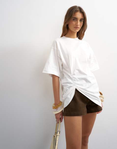 Topshop – Gräddvit t-shirt med rynkning i sidan - view 1